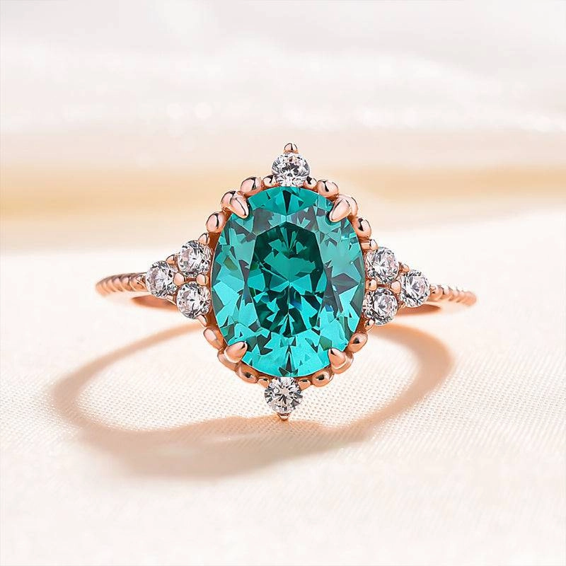 Louily Vintage Rose Gold Oval Cut Paraiba Tourmaline Engagement Ring In Sterling Silver Layering Game