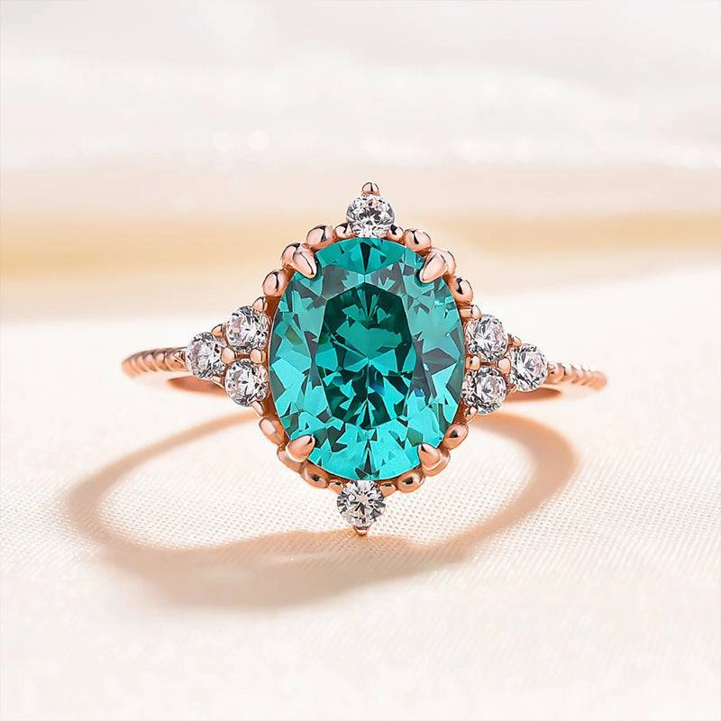 Stylish Shape Louily Vintage Rose Gold Oval Cut Paraiba Tourmaline Engagement Ring In Sterling Silver