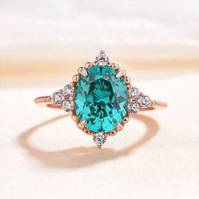 Stylish Shape Louily Vintage Rose Gold Oval Cut Paraiba Tourmaline Engagement Ring In Sterling Silver