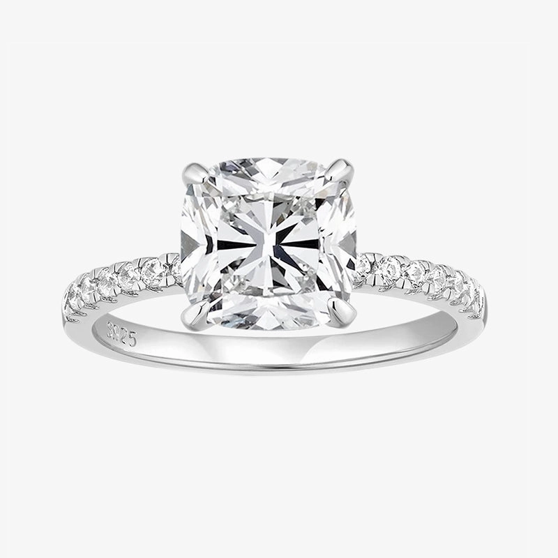 Glam Glow Elegant accessories 3.5CT Cushion Cut Cubic Zironia Wedding Ring in Sterling Silver