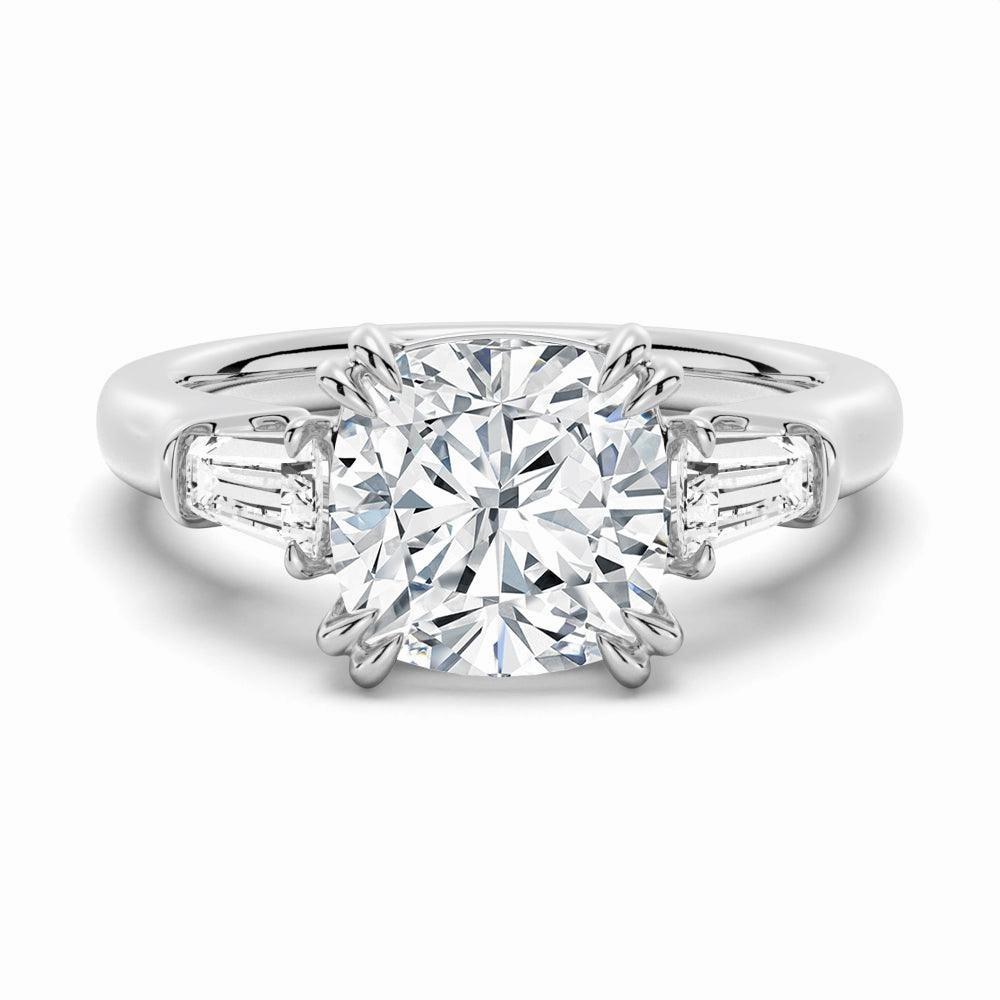 Shiny Gifts Charming Style Cushion Cut Moissanite Engagement Ring with Tapered Baguette Side Stones