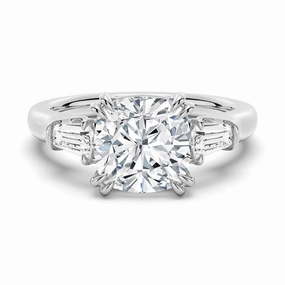 Shiny Gifts Charming Style Cushion Cut Moissanite Engagement Ring with Tapered Baguette Side Stones