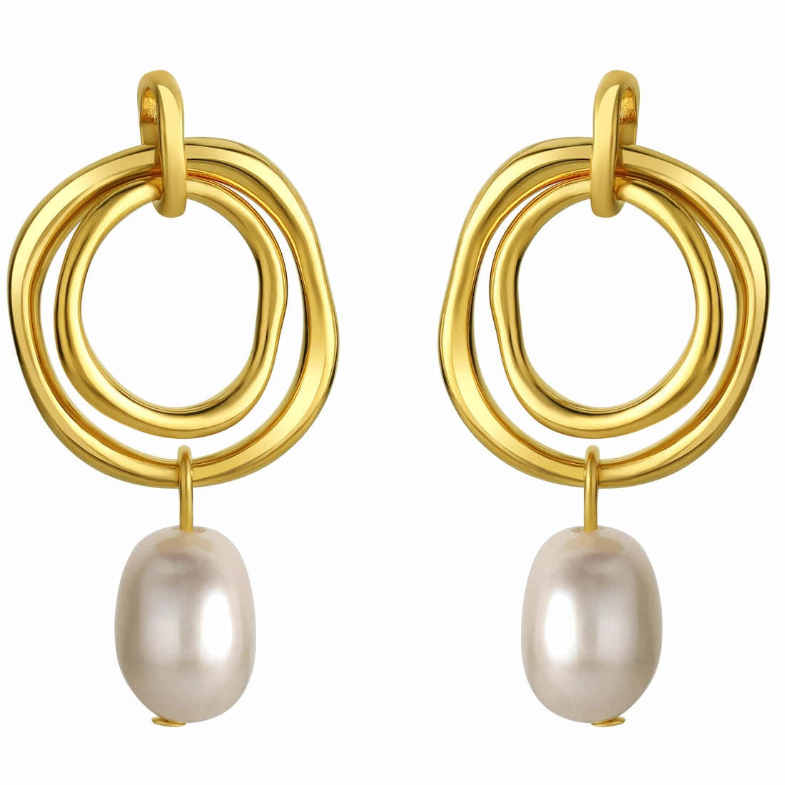 Freshwater Cultured Pearl Ring Drop Earrings in Yellow-Tone Sterling Silver Fashionable Must-Have Comfortable Aesthetic
