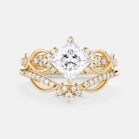 Princess Cut Moissanite Twist Engagement Ring Set 2pcs Expressive Touch