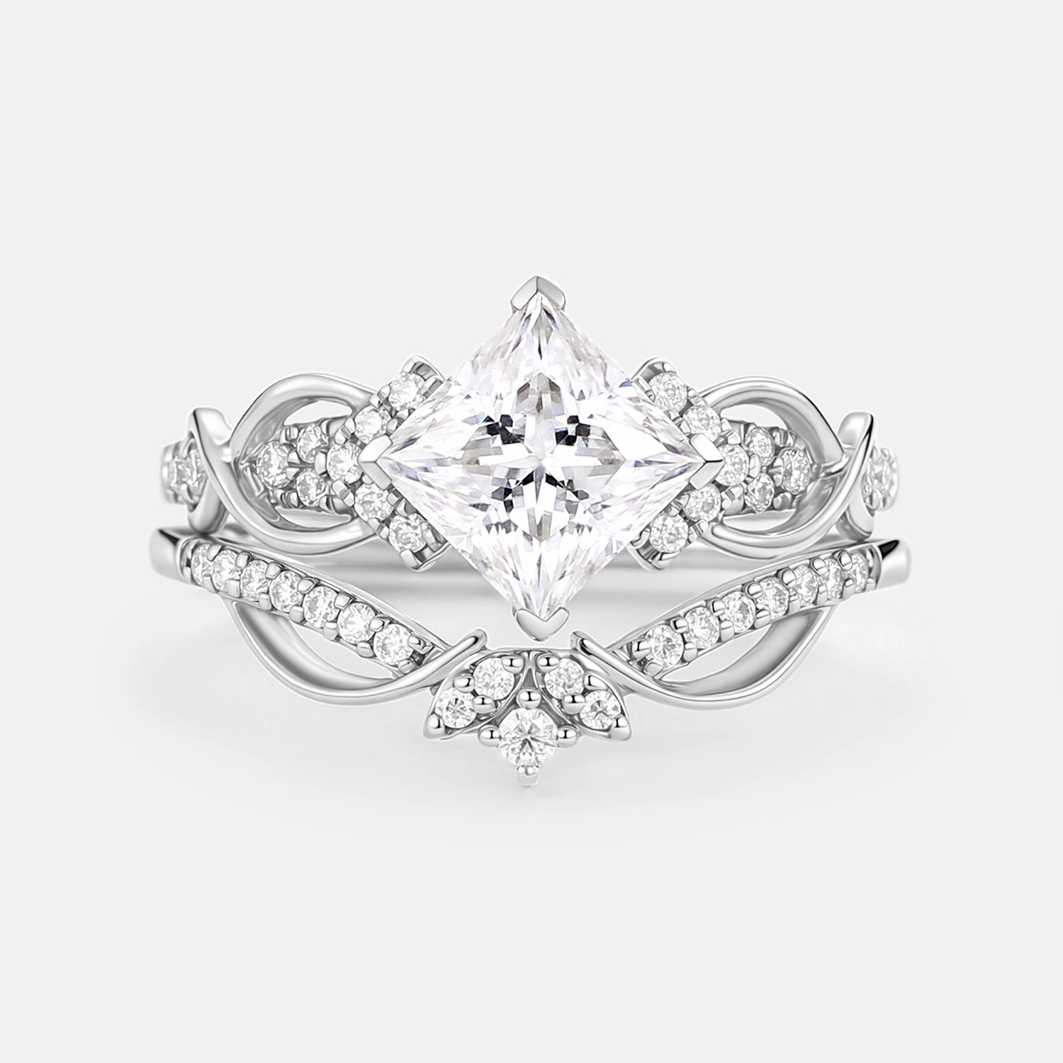 Princess Cut Moissanite Twist Engagement Ring Set 2pcs Sophisticated Craft Shimmering Glow
