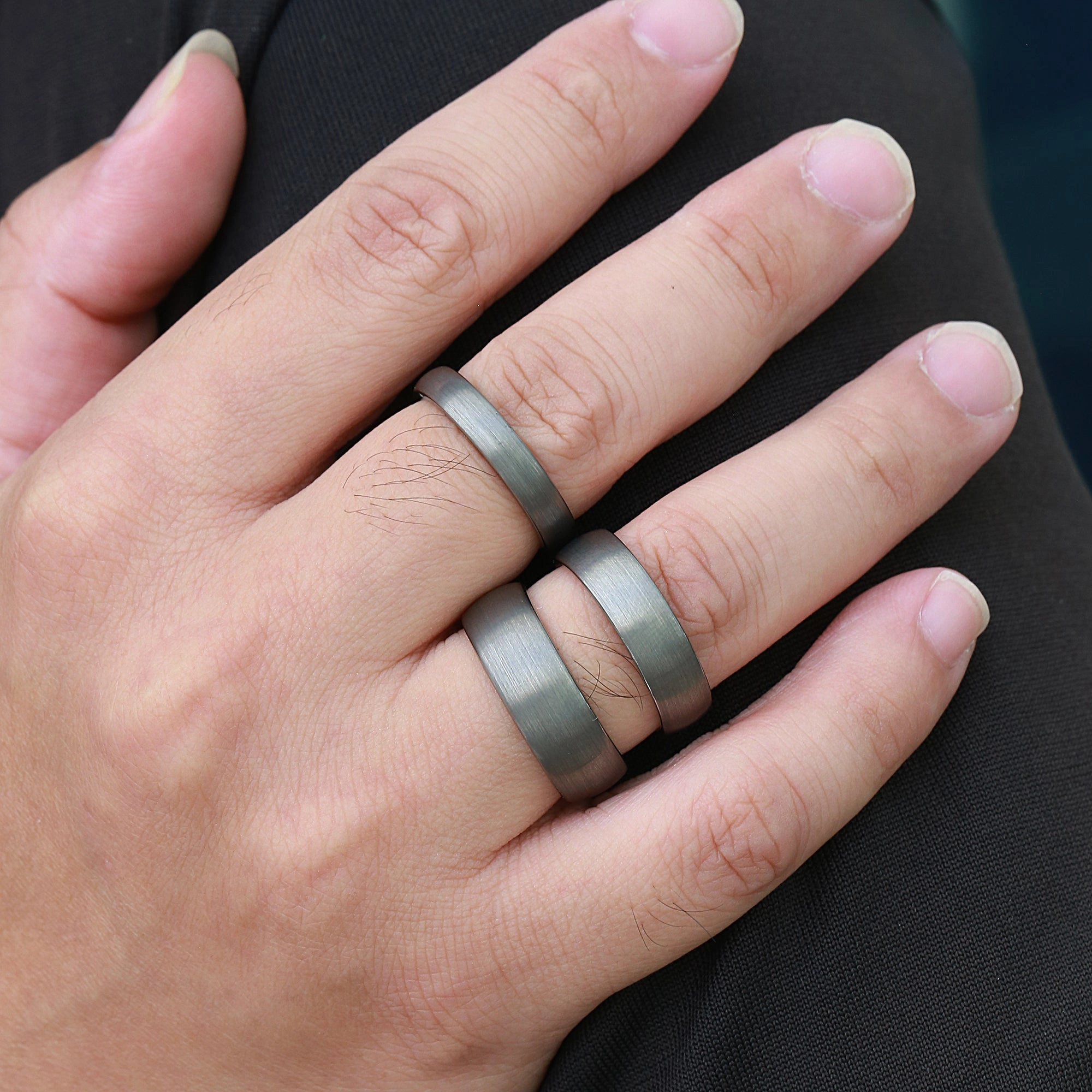 Modern Elegance Brushing Black Gold Couple Men's Wedding Band