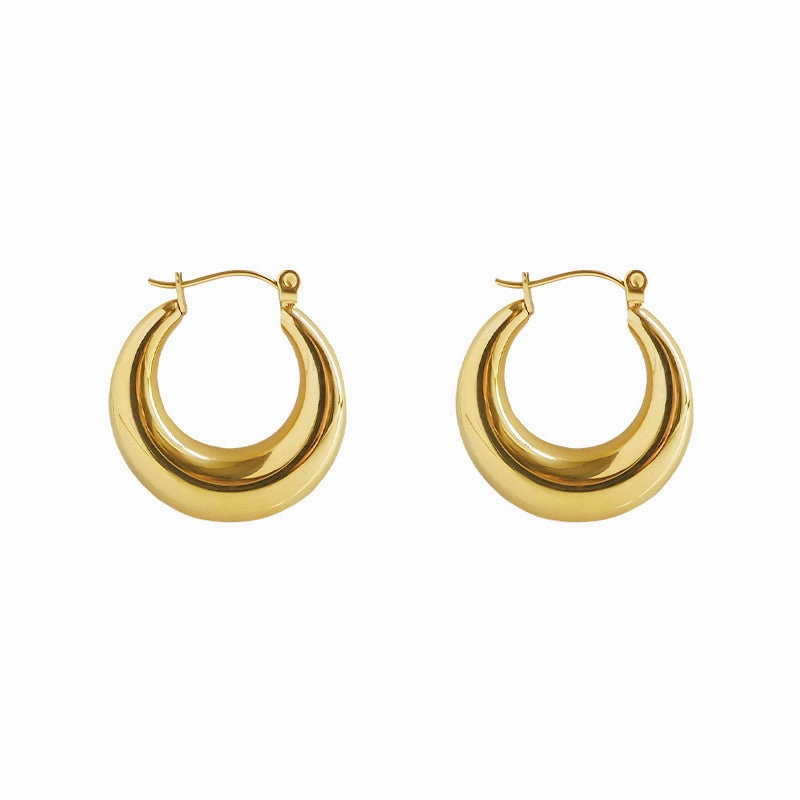 Lustrous Trinket Greta 18K Gold Plated Minimalist Oval Hoops | Minimalist Crescent Earrings, Chubby Round Latch Back Earrings,Chunky Gold Round Hoop Earrings