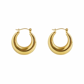 Lustrous Trinket Greta 18K Gold Plated Minimalist Oval Hoops | Minimalist Crescent Earrings, Chubby Round Latch Back Earrings,Chunky Gold Round Hoop Earrings