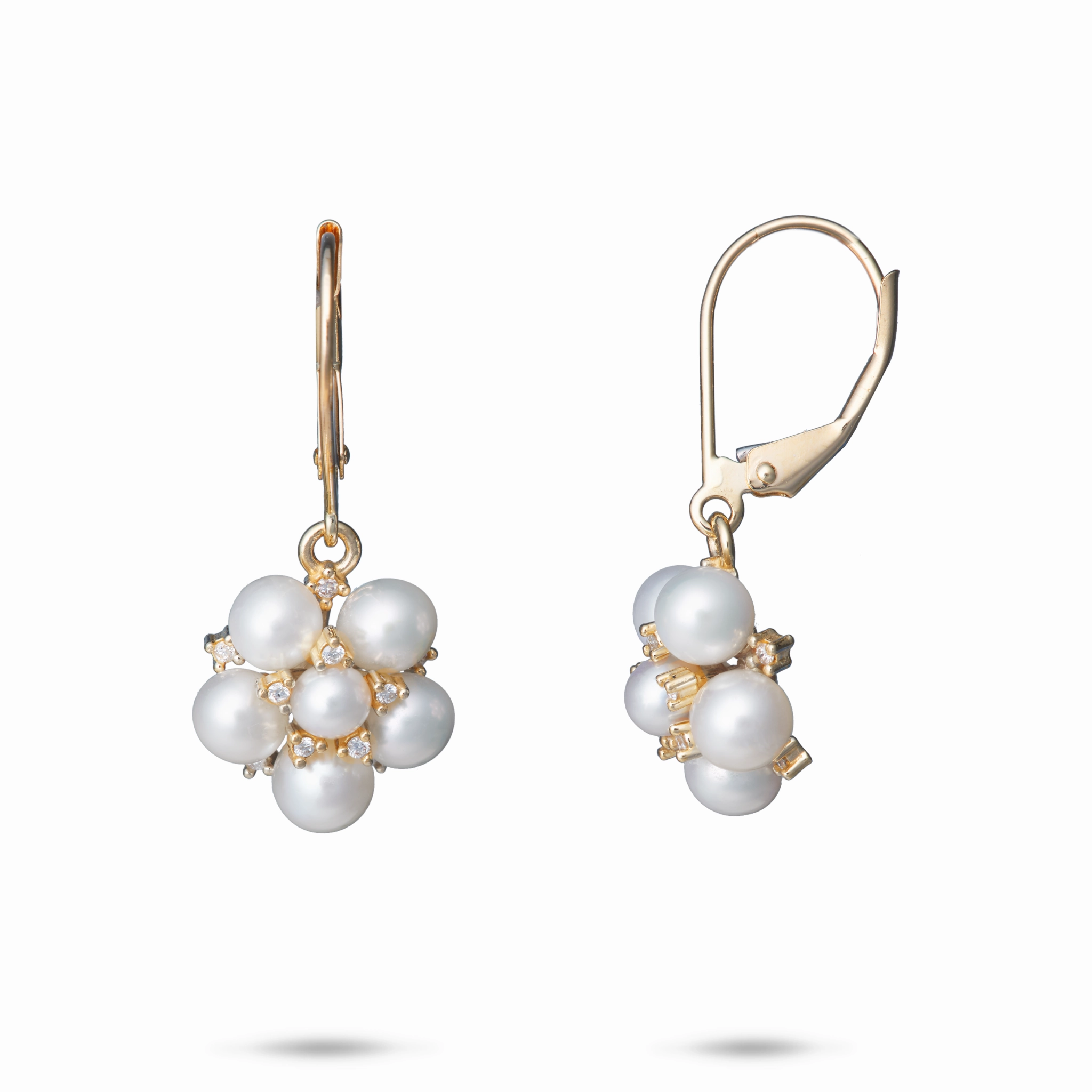 Tiny Bubbles Freshwater White Pearl Earrings in Gold with Diamonds Timeless Sparkle