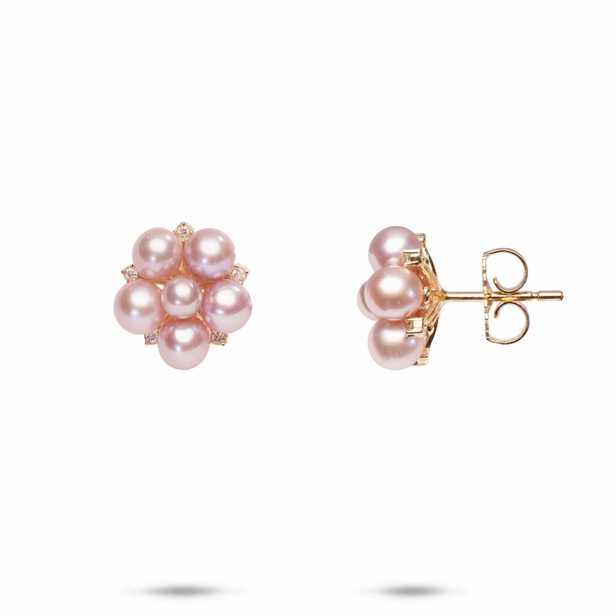 Tiny Bubbles Lavender Freshwater Pearl Earrings in Gold with Diamonds Secure Finish Luxurious Accent