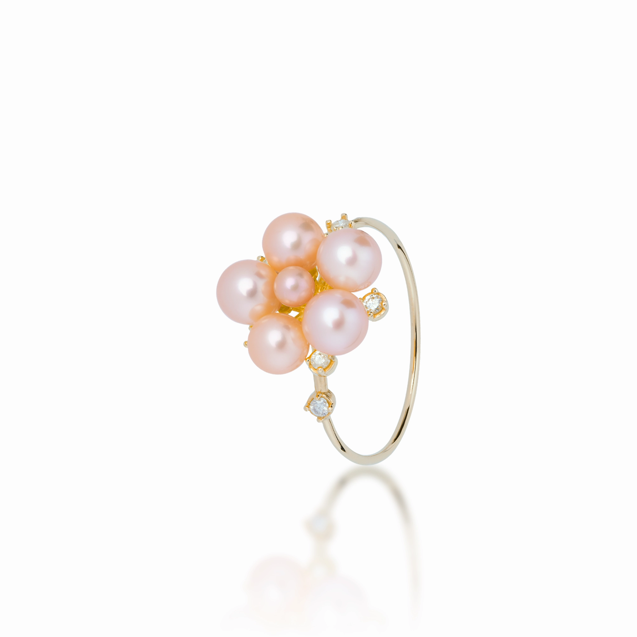Timeless Appeal Tiny Bubbles Peach Freshwater Pearl Ring in Gold with Diamonds