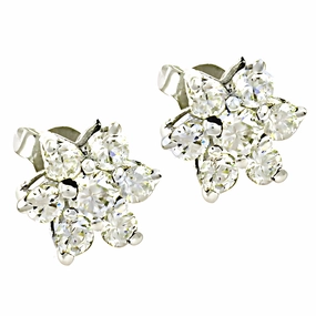 High-Quality Decor Polygonal Embellishment 925 Silver Cubic Zirconia Stud Earrings - Flower Design CZ Earrings