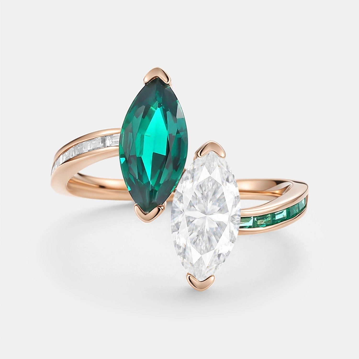 Gifting Light Toi Et Moi Lab Emerald & Moissanite Engagement Ring - Dyad