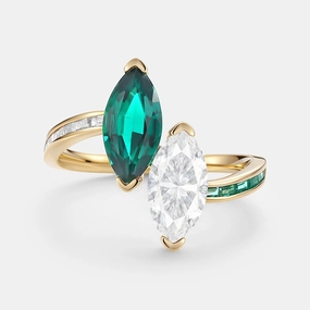Gifting Vibes Polished Accent Toi Et Moi Lab Emerald & Moissanite Engagement Ring - Dyad