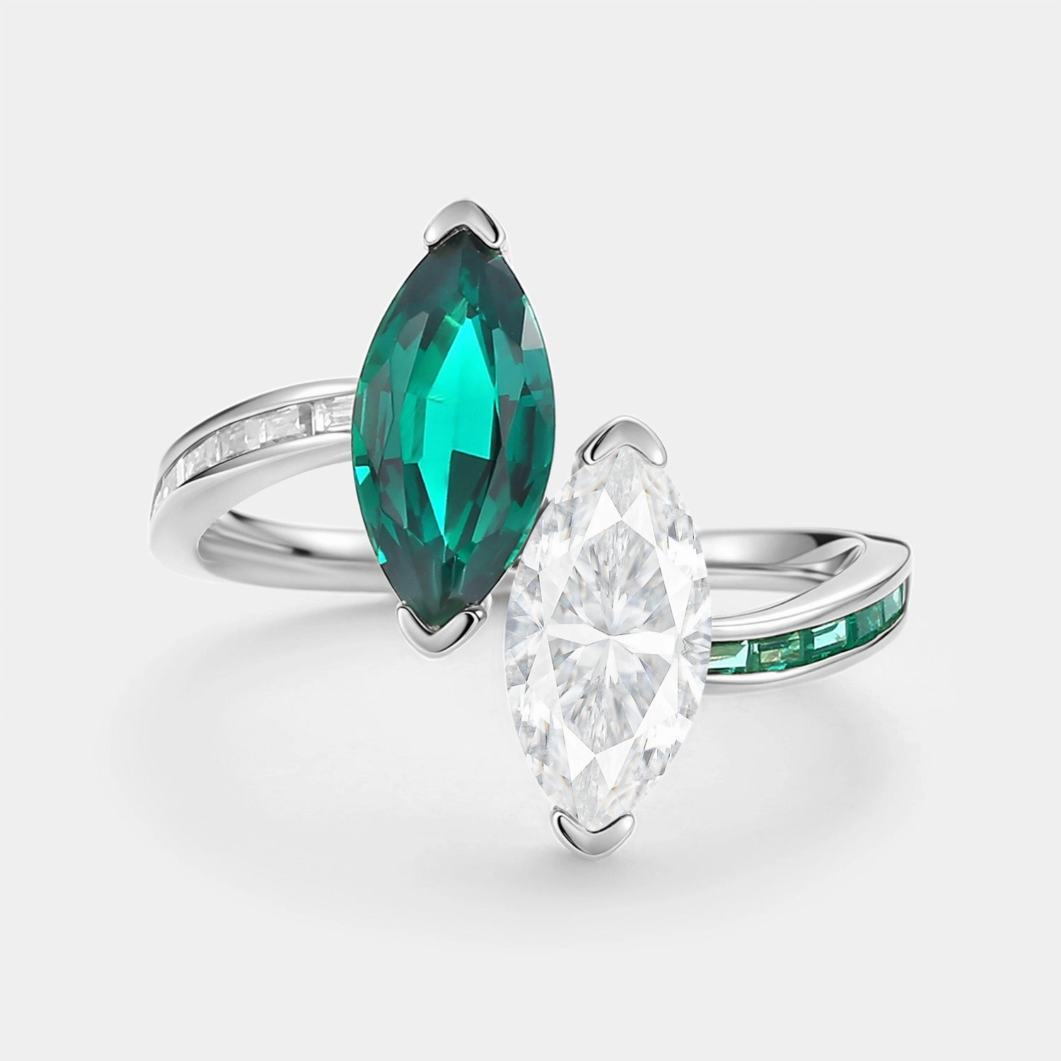 Fresh Mood Toi Et Moi Lab Emerald & Moissanite Engagement Ring - Dyad