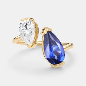 Toi Et Moi Lab Sapphire & Moissanite Engagement Ring - Moira Lustrous Design