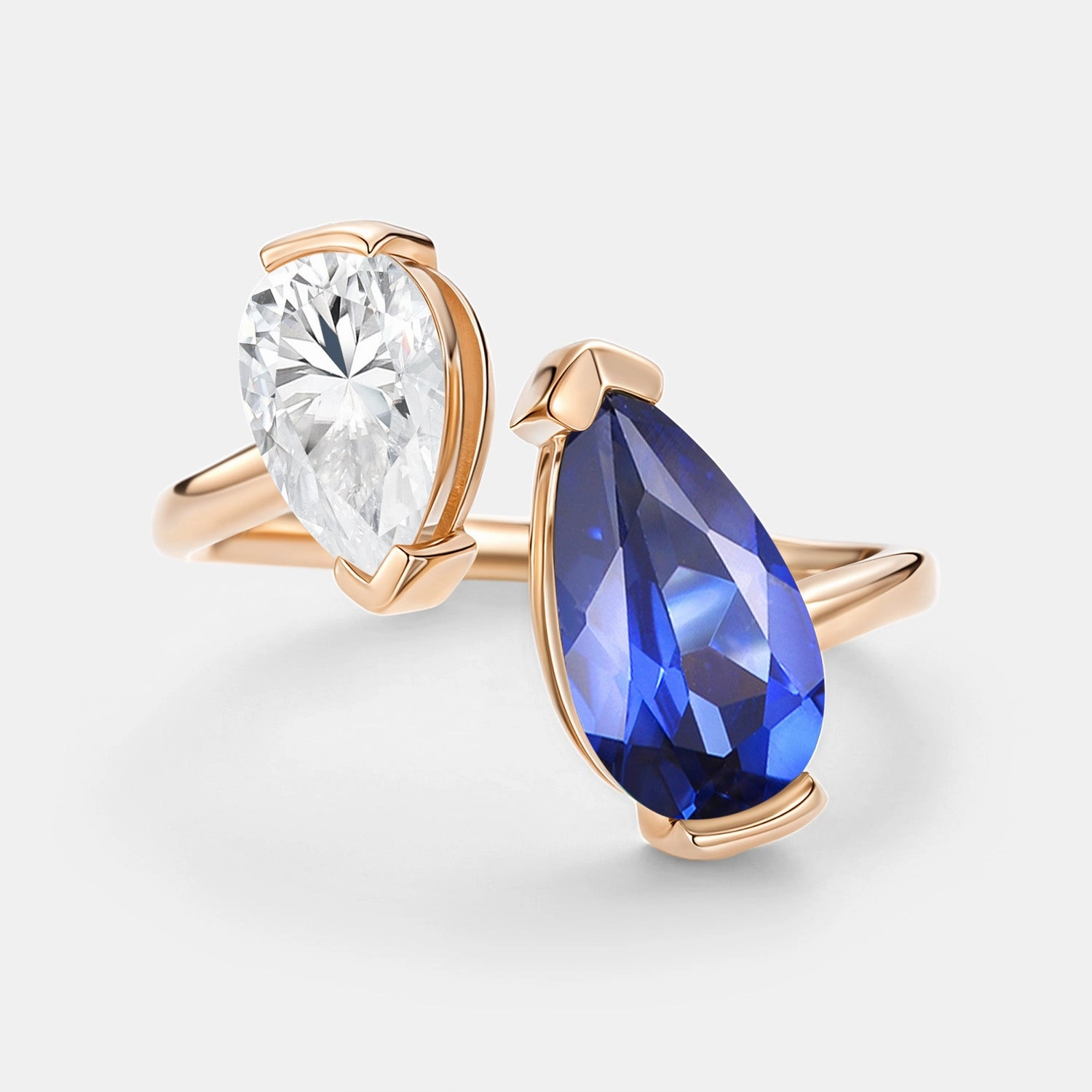 Graceful Form Toi Et Moi Lab Sapphire & Moissanite Engagement Ring - Moira
