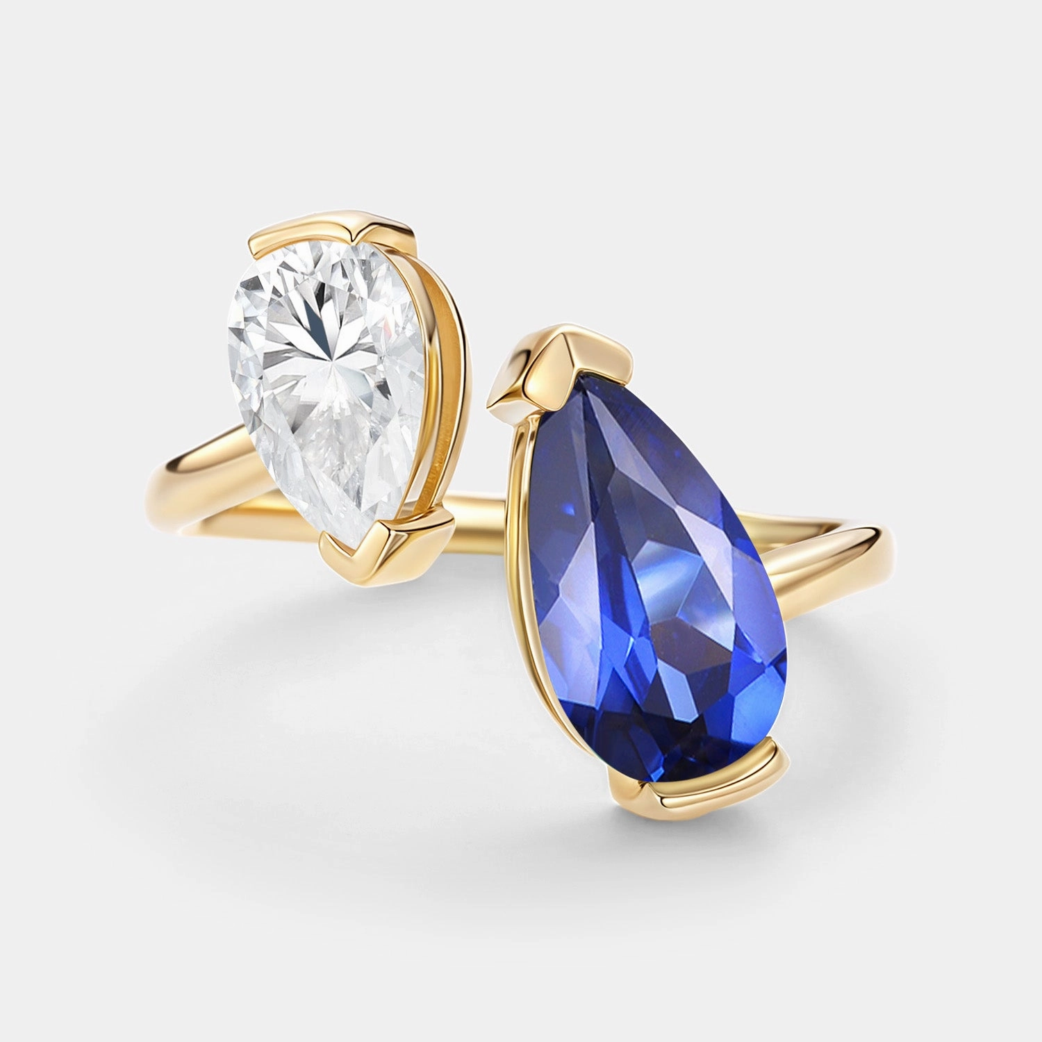 Toi Et Moi Lab Sapphire & Moissanite Engagement Ring - Moira Vibrant Jewelry Birthday Present