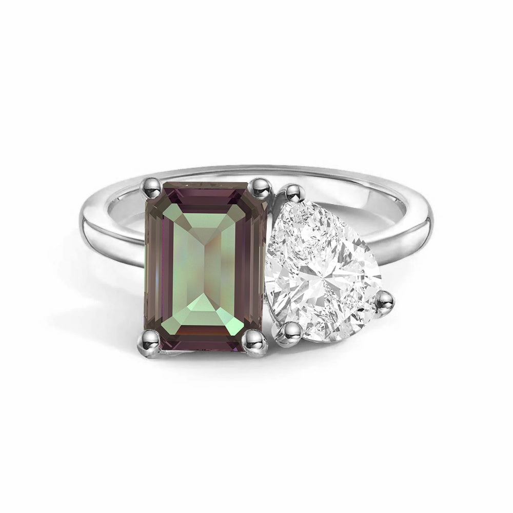 Bold Highlight Lightweight Feel Toi et Moi Personalized Alexandrite Birthstone Anniversary Ring