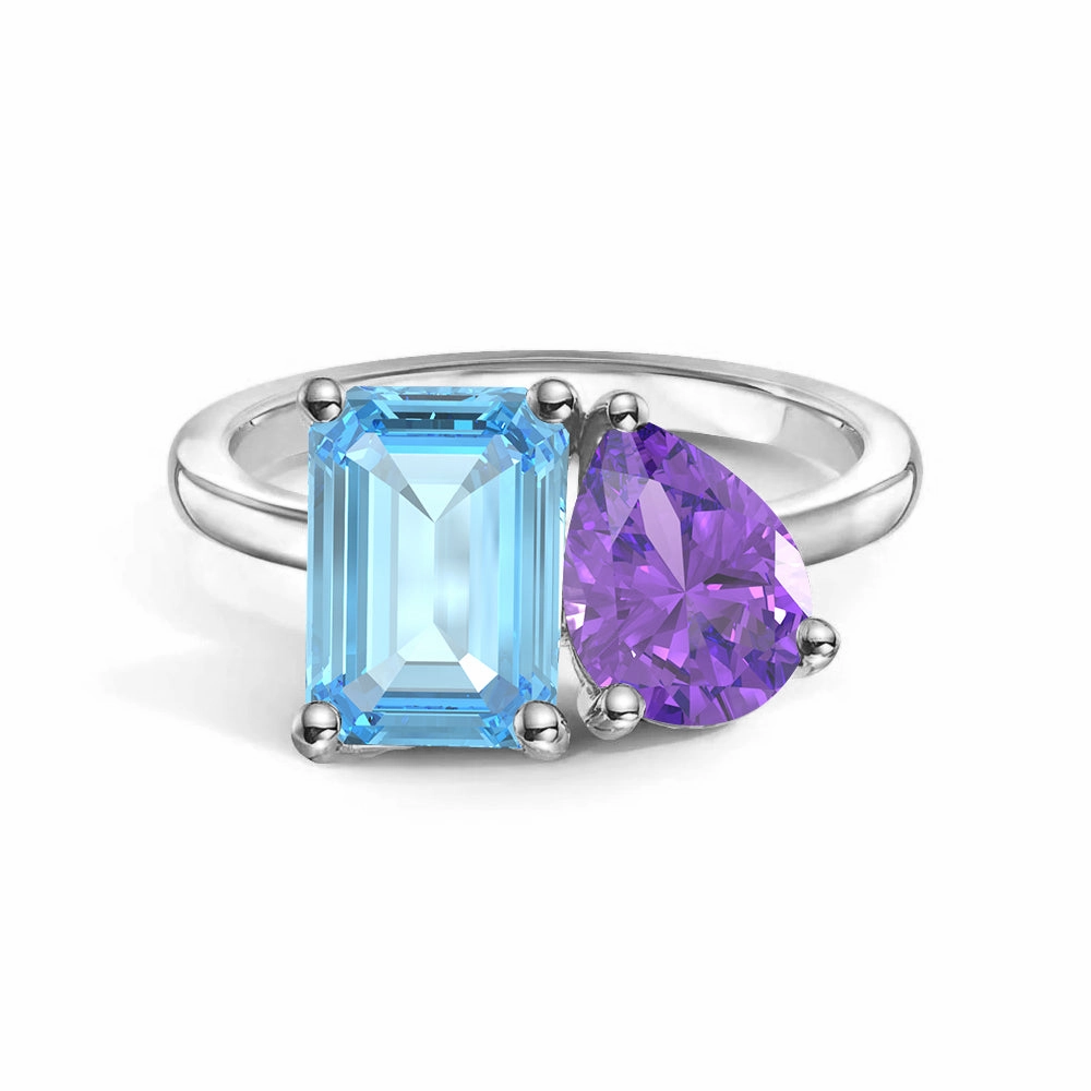 Toi et Moi Personalized Aquamarine Birthstone Anniversary Ring Timeless Features Winter Vibes