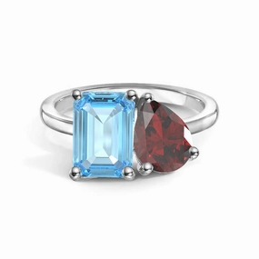 Subtle Elegance Toi et Moi Personalized Aquamarine Birthstone Anniversary Ring