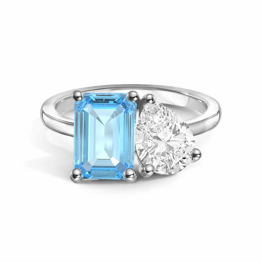 Fashion Forward Bridal Vibe Toi et Moi Personalized Aquamarine Birthstone Anniversary Ring