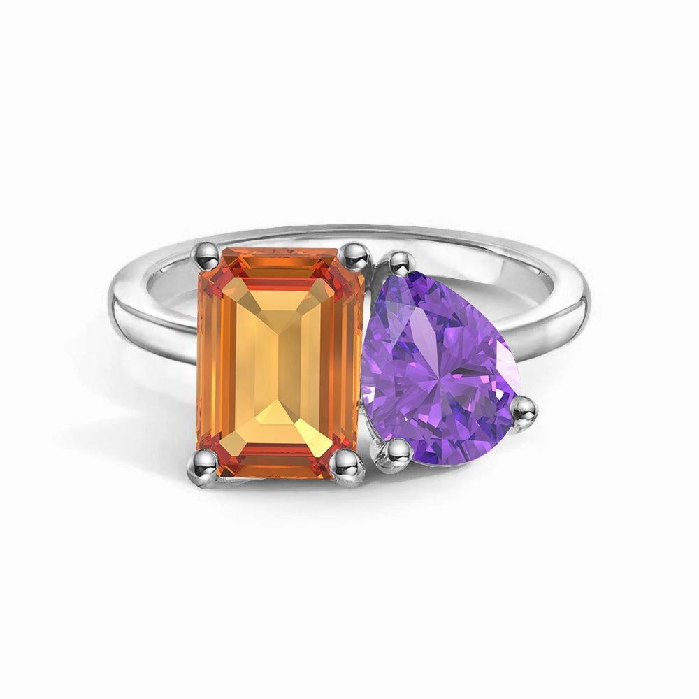 Toi et Moi Personalized Citrine Birthstone Anniversary Ring Shiny Jewelry