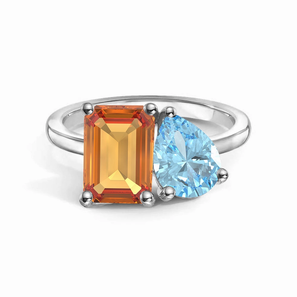 Day To Night Graceful Style Toi et Moi Personalized Citrine Birthstone Anniversary Ring