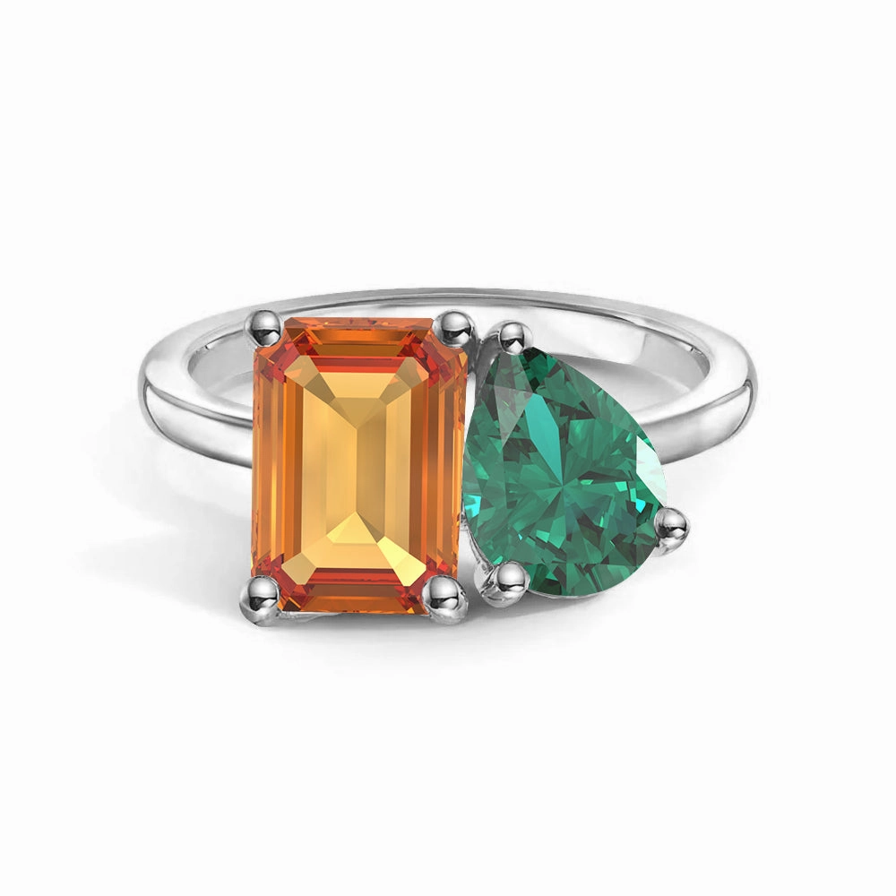 Glow Mode Silk Finish Toi et Moi Personalized Citrine Birthstone Anniversary Ring