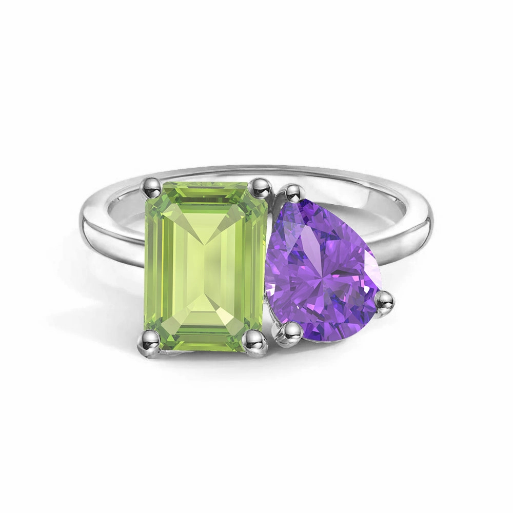 Bridesmaid Gift Classic Glimmer Toi et Moi Personalized Peridot Birthstone Anniversary Ring