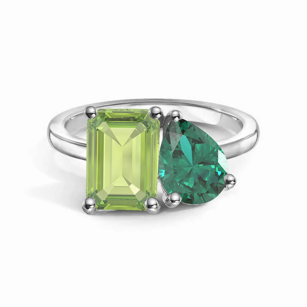 Toi et Moi Personalized Peridot Birthstone Anniversary Ring Handcrafted Jewelry Finish