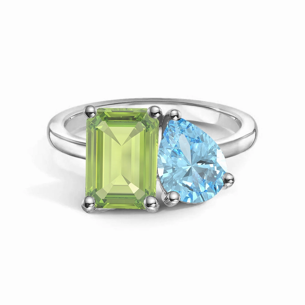 Graceful Choice Toi et Moi Personalized Peridot Birthstone Anniversary Ring