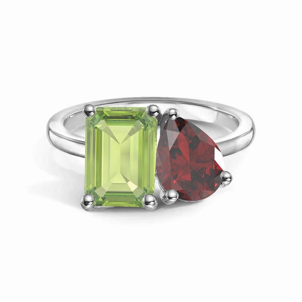 Delicate Features Toi et Moi Personalized Peridot Birthstone Anniversary Ring