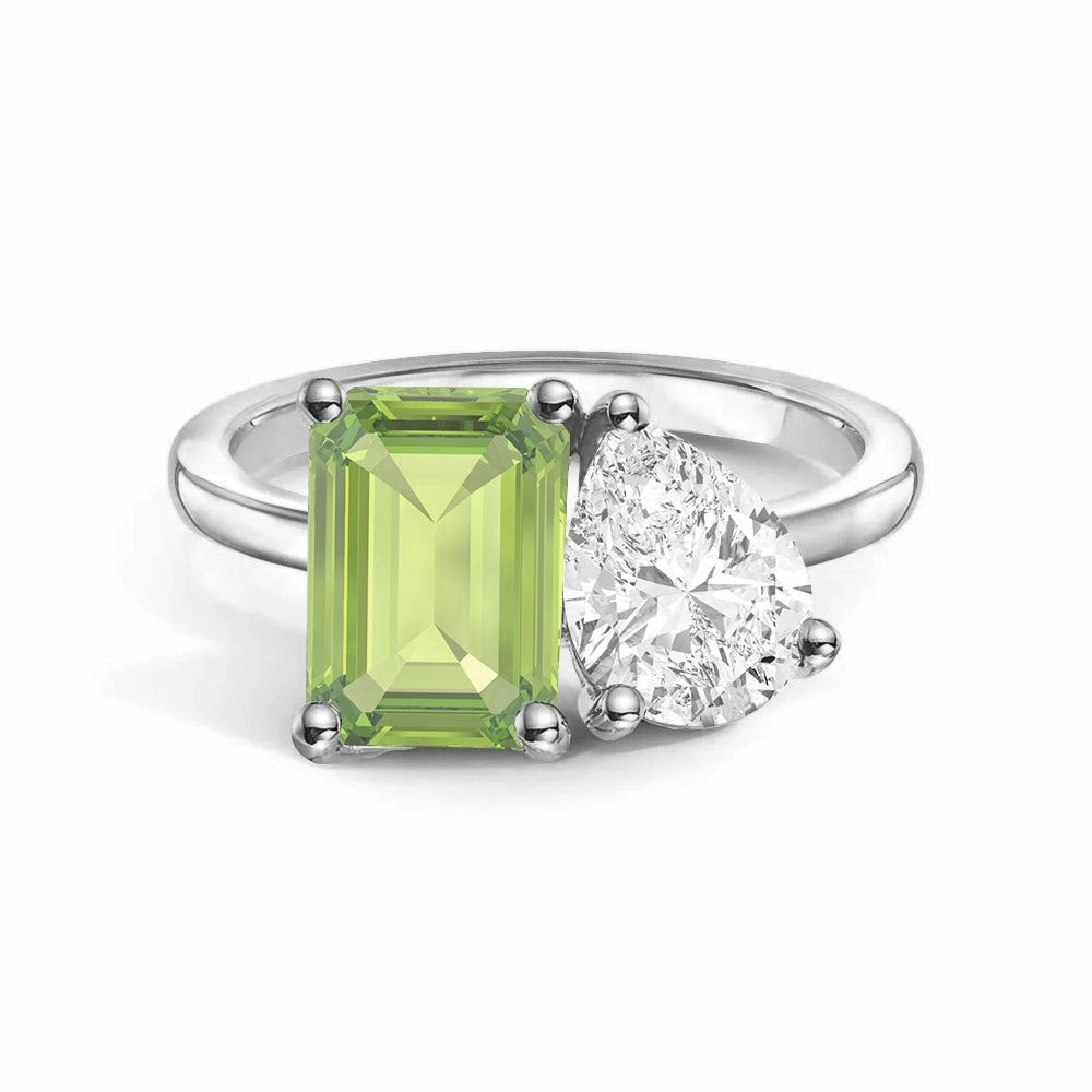Shiny Stones Trend Setter Toi et Moi Personalized Peridot Birthstone Anniversary Ring