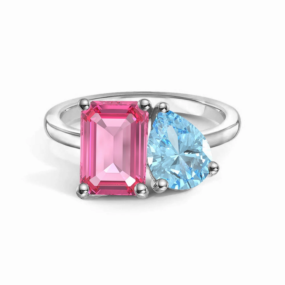 Toi et Moi Personalized Pink Tourmaline Birthstone Anniversary Ring Charming Shine Unique Style