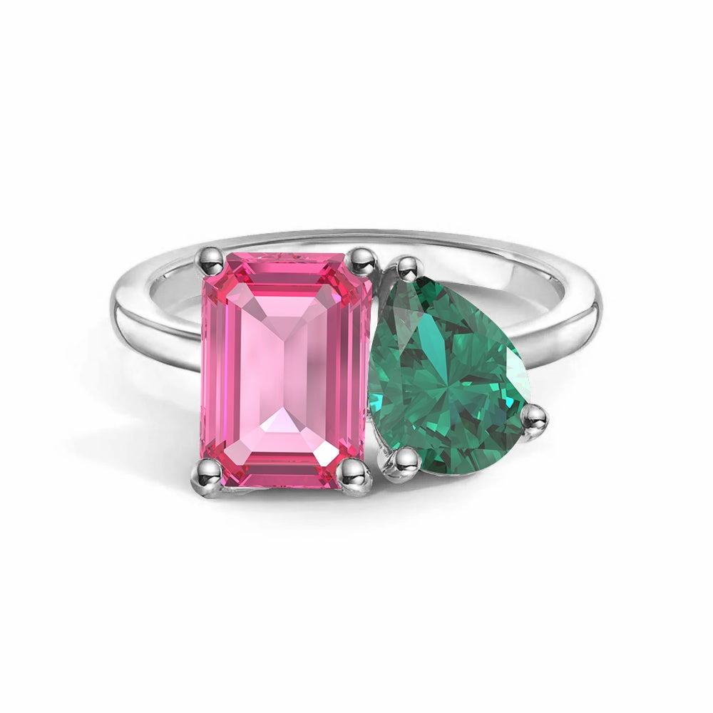 Toi et Moi Personalized Pink Tourmaline Birthstone Anniversary Ring Artisan Crafted Glamorous Accessory