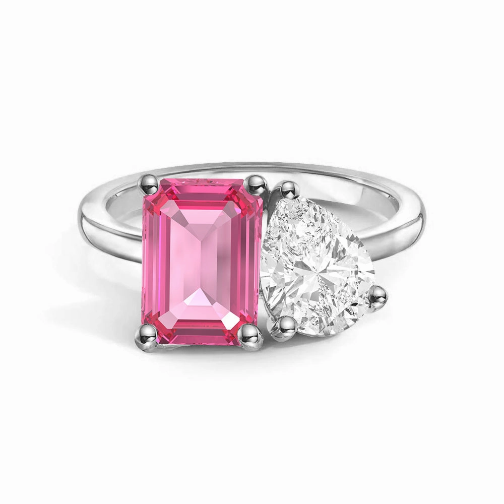 Classic Charm Toi et Moi Personalized Pink Tourmaline Birthstone Anniversary Ring