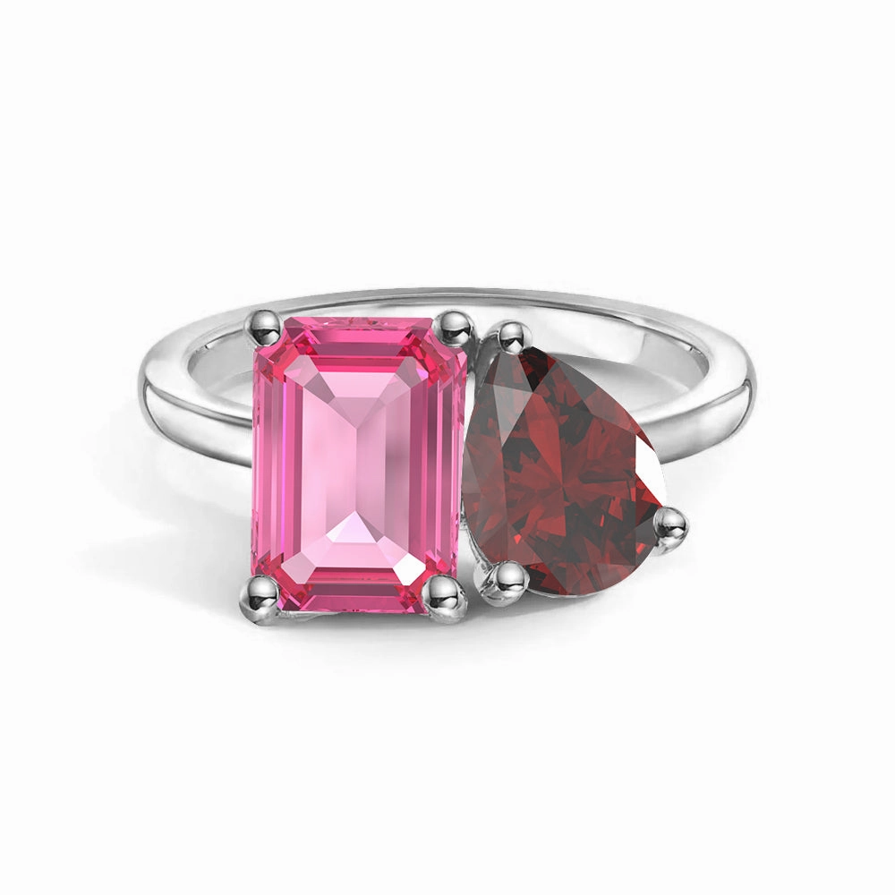 Shiny Style Toi et Moi Personalized Pink Tourmaline Birthstone Anniversary Ring