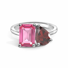 Shiny Style Toi et Moi Personalized Pink Tourmaline Birthstone Anniversary Ring