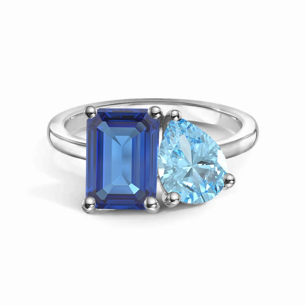 Brilliant Accent Glam Vibe Toi et Moi Personalized Sapphire Birthstone Anniversary Ring