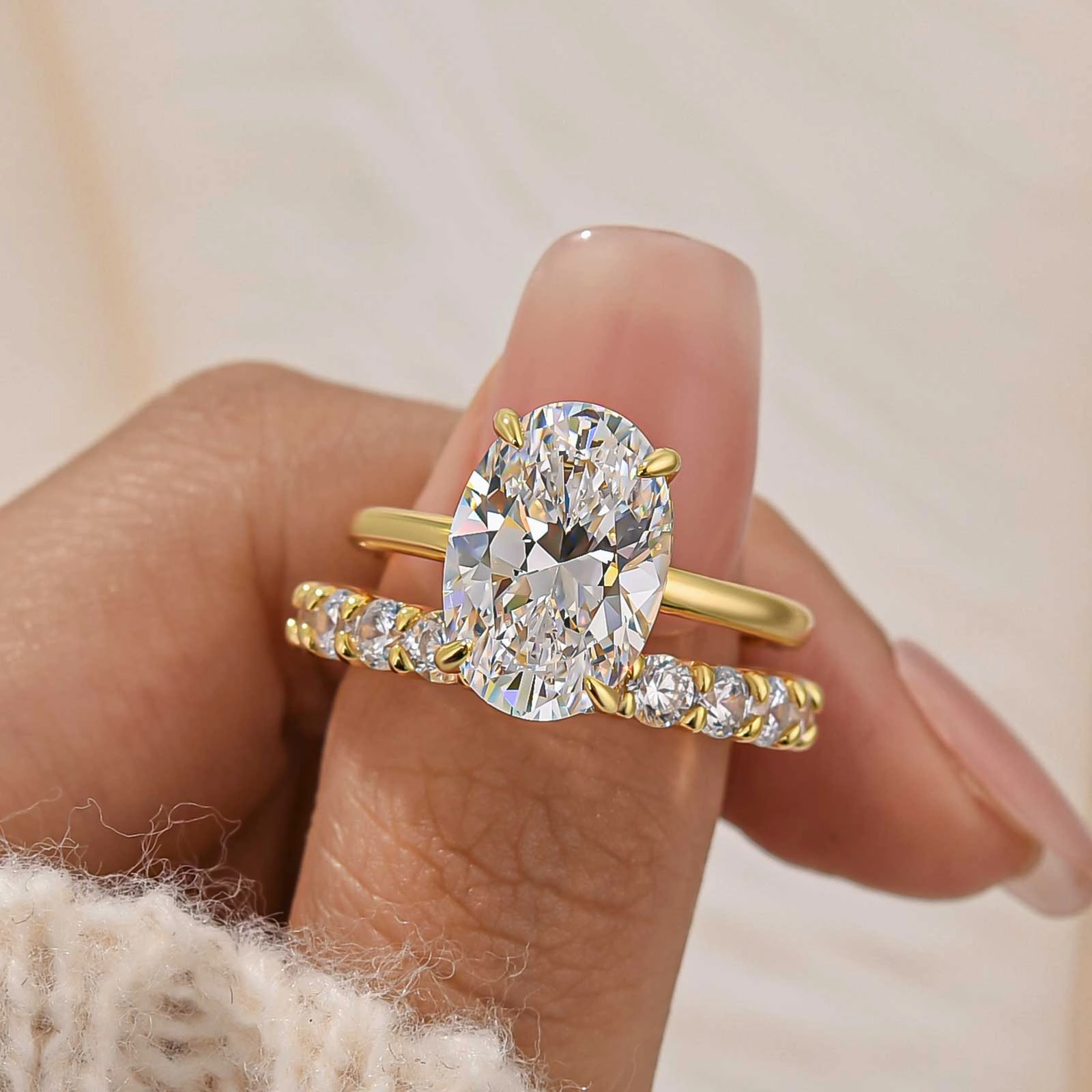 4.5Ct Solitaire Oval Cut Wedding Ring For Her With Classic Wedding Band Night Mood Glam Choice