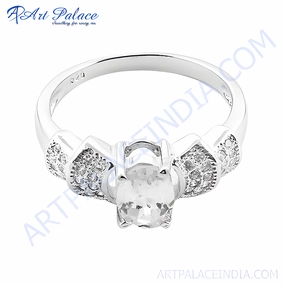 Organic Material Polished Design Elegant Designer Cubic Zirconia Silver Ring - Shop Now