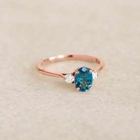 London Blue Topaz and Diamond Ring Rose Gold - Kindra Acid Proof Monogrammed Piece