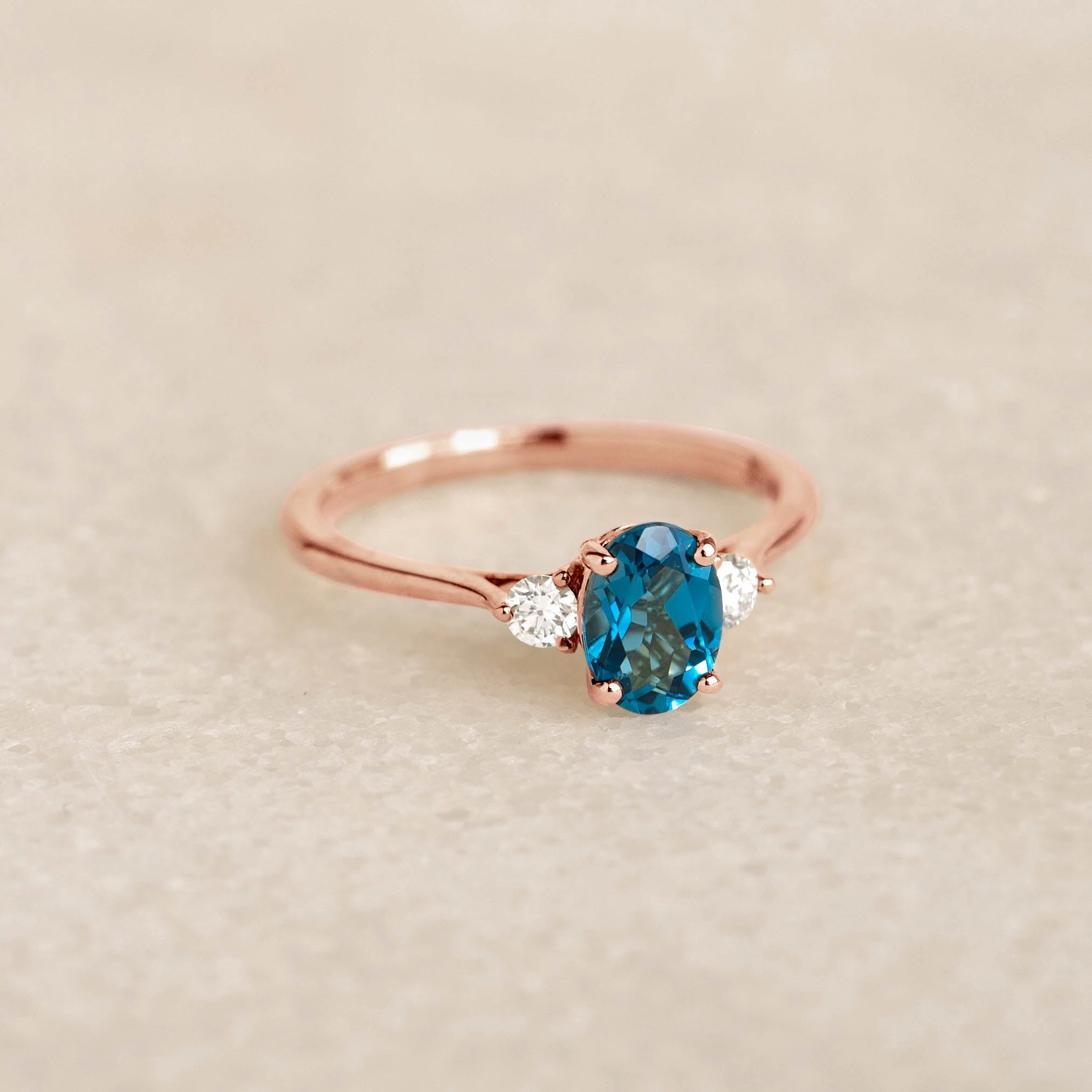 Designer Craft London Blue Topaz and Diamond Ring Rose Gold - Kindra