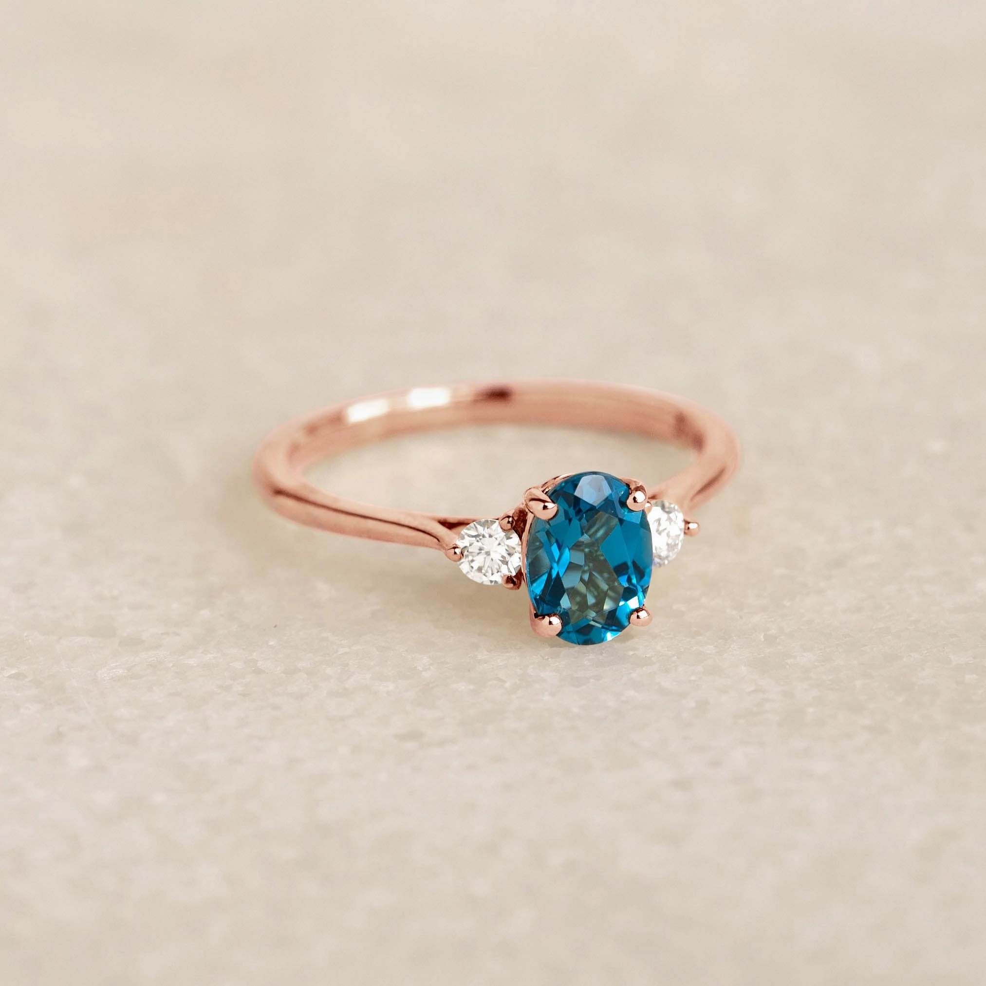 Vintage design London Blue Topaz and Diamond Ring Rose Gold - Kindra