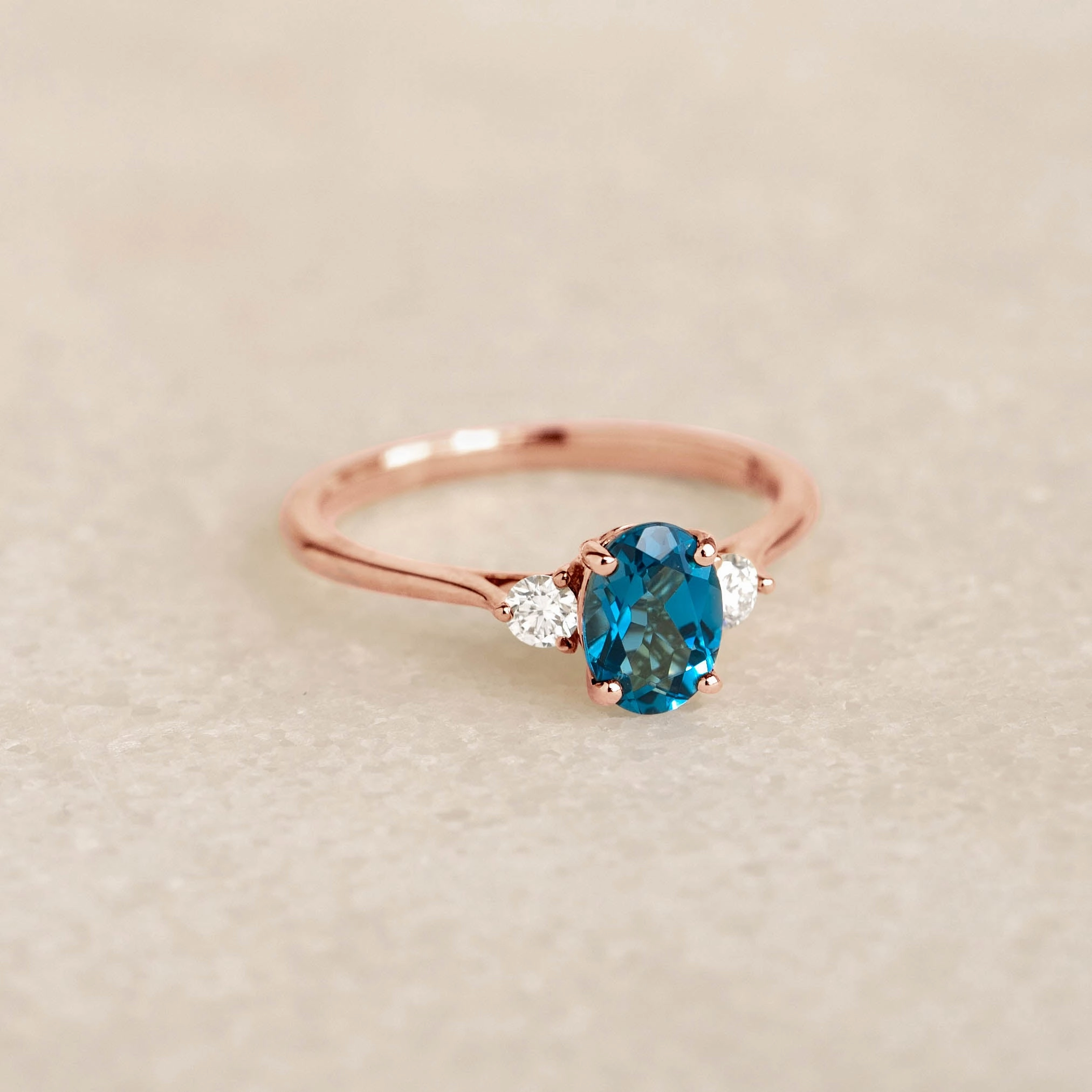 Simple Form London Blue Topaz and Diamond Ring Rose Gold - Kindra