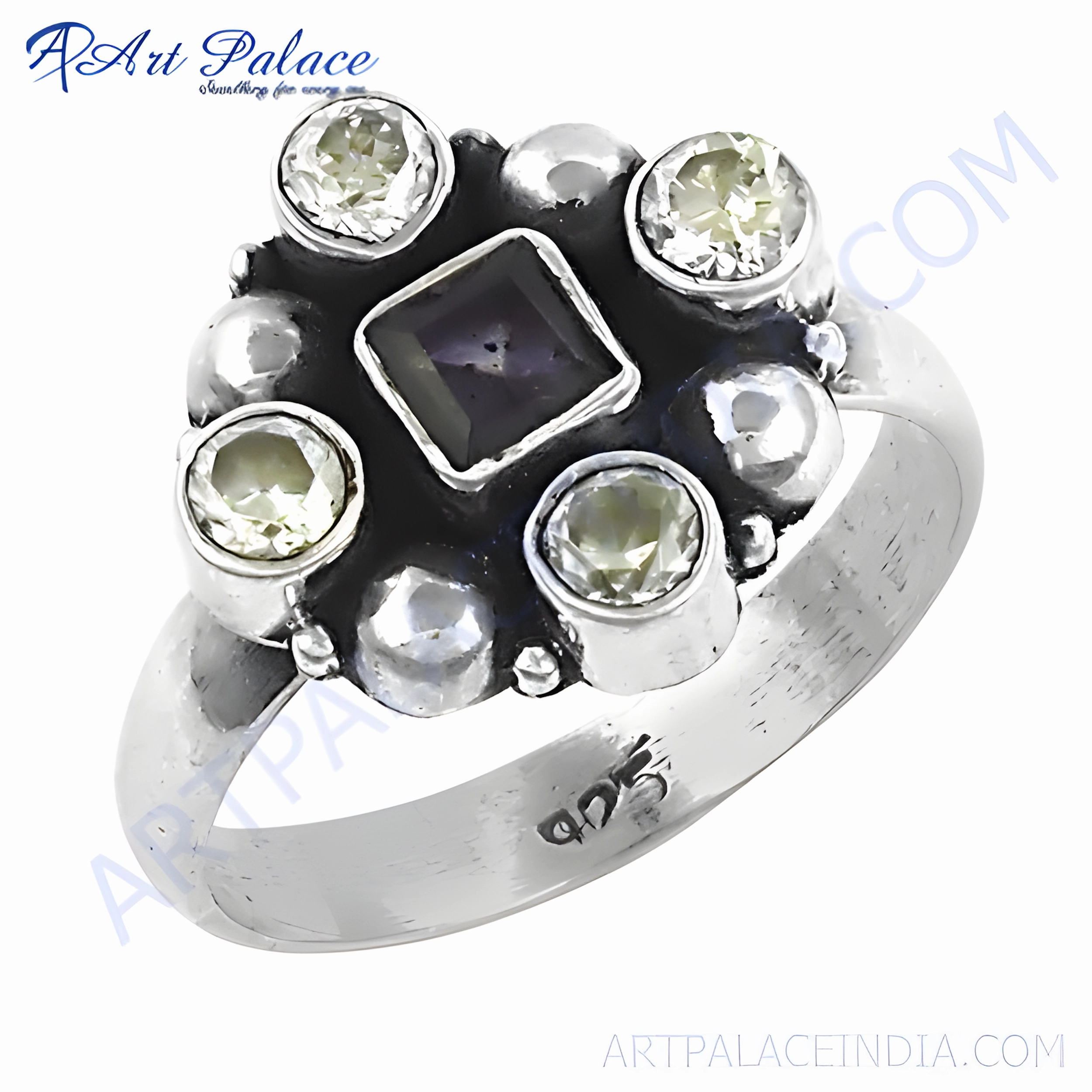 Popular Cubic Zirconia Iolite Gemstone Silver Ring - 925 Sterling Jewelry Metric Measure Vintage Object