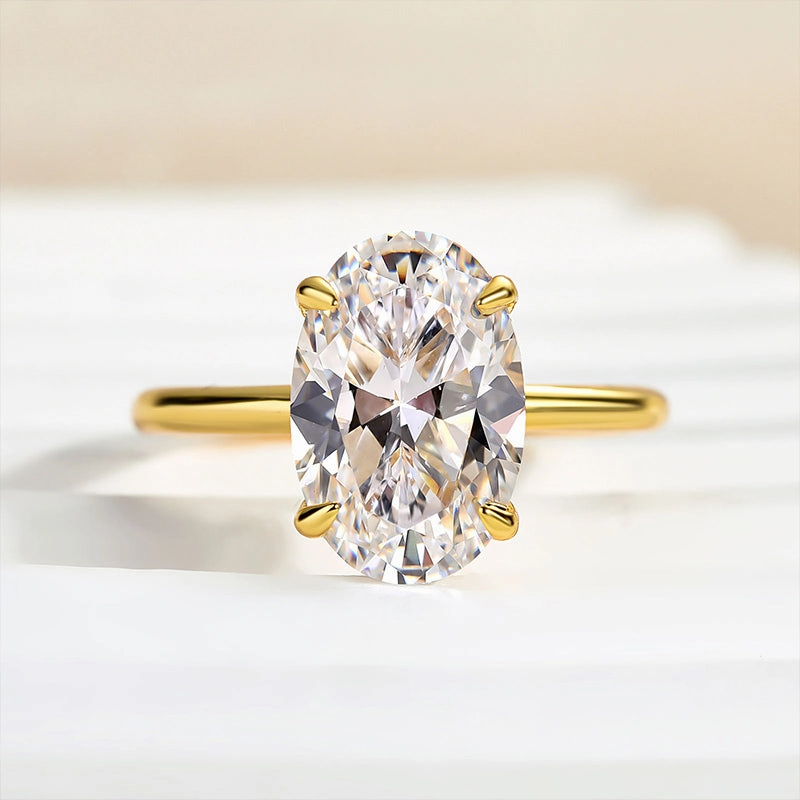 Louily Yellow Gold 3.5 Carat Oval Cut Solitaire Engagement Ring In Sterling Silver Seasonal Look