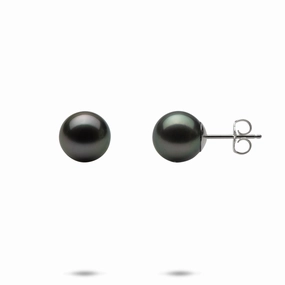 Tahitian Black Pearl Earrings in White Gold - 9-10mm Contemporary accessory Polished Design
