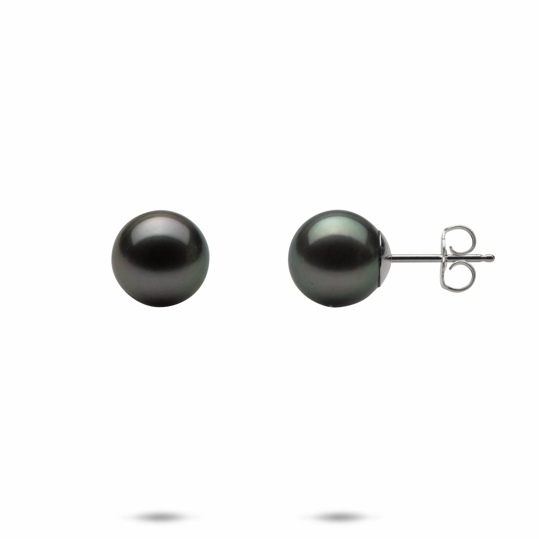 Tahitian Black Pearl Earrings in White Gold - 9-10mm Contemporary accessory Polished Design